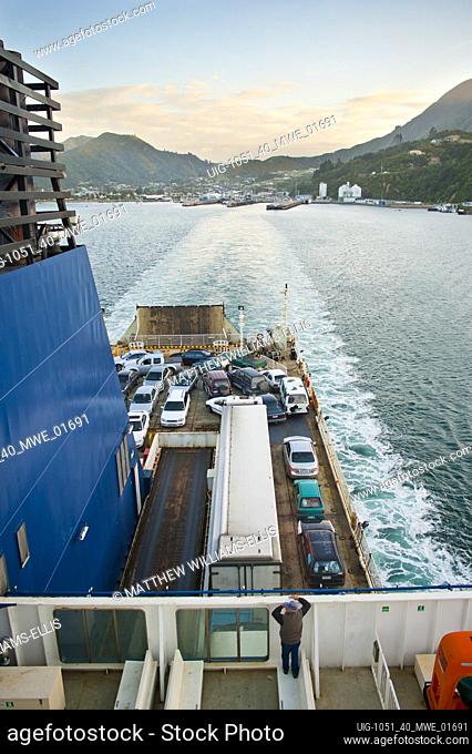 The Interislander Car Ferry Between Picton, South Island and Wellington, North Island, New Zealand. Picton is a small town in the north of South Island where...