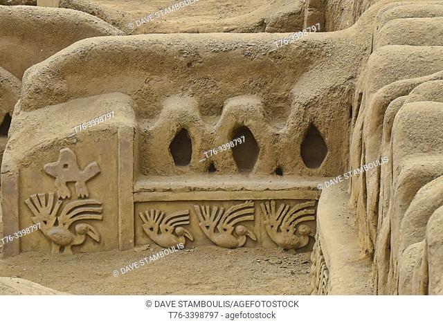 Adobe carvings at the ancient ruins of Chan Chan, Trujillo, Peru