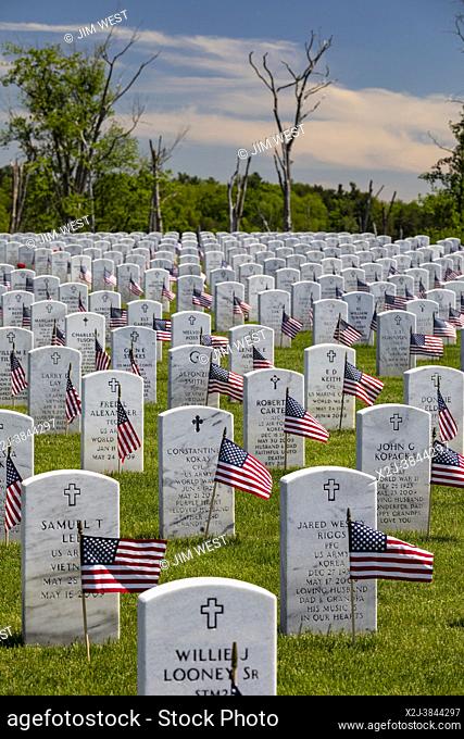 Holly, Michigan - American flags were placed on the graves of veterans for Memorial Day at Great Lakes National Cemetery