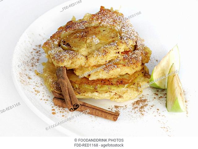 A detail of apple pancakes with cinnamon