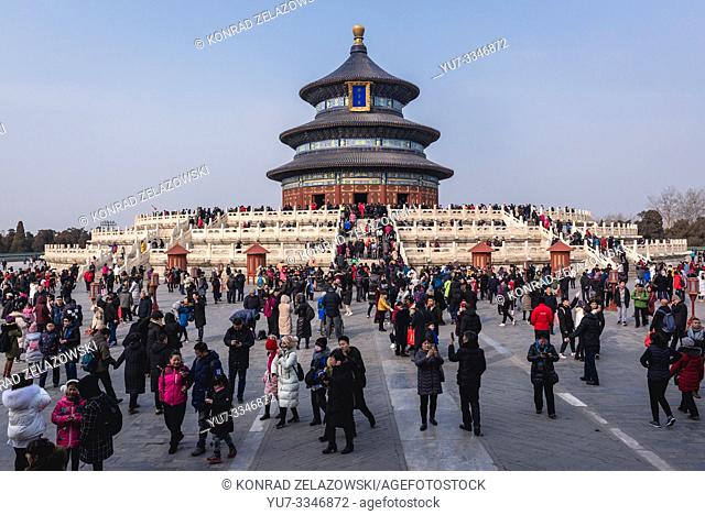 Tourists in front of Temple of Heaven in Beijing, China