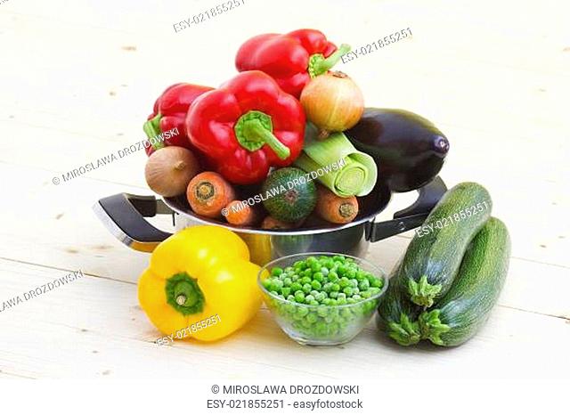 fresh vegetables in a cooking pot