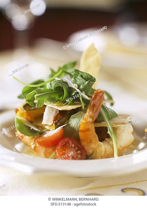 Insalata con pane carasau e gamberi Shrimp salad