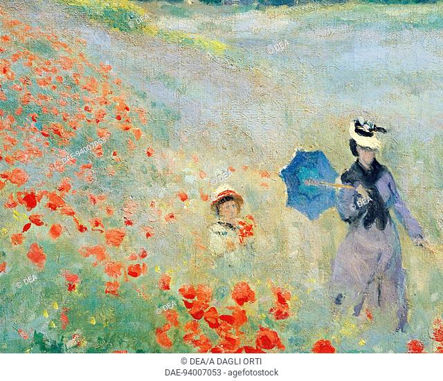 Poppies at Argenteuil, 1873, by Claude Monet (1840-1926), oil on canvas, 50x60 cm. Detail.  Paris, Musée D'Orsay (Art Gallery)