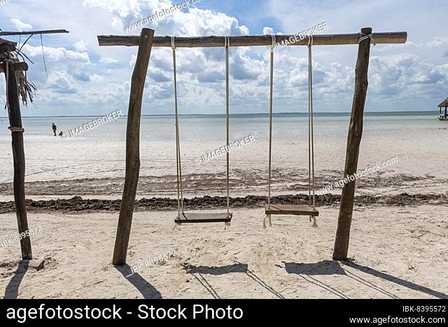 Swing on a white sand beach, Holbox island, Yucatan Mexico