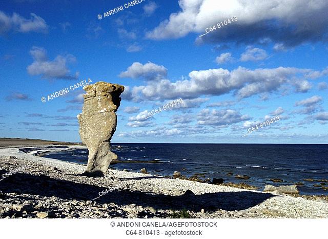 'Rauk' rock formation, Fårö island, Gotland, Baltic Sea, Sweden