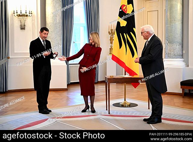 11 November 2020, Berlin: Jill Gallard, Ambassador of the United Kingdom to Germany, is accredited by Federal President Frank-Walter Steinmeier (r) at Bellevue...