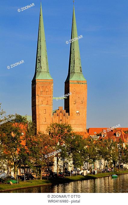 Luebeck, Germany, Medieval Cityscape with Cathedral