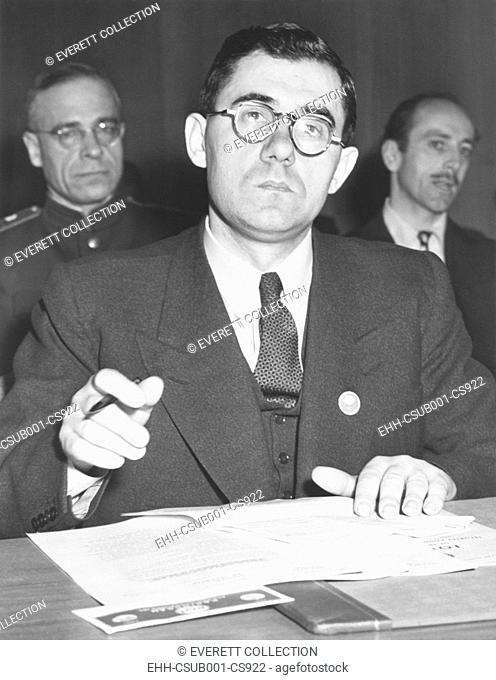 Russian Andrei Gromyko requested removal of USSR-Iranian dispute from UN Security Council Agenda. March 26, 1946. The dispute involved Russian troops in Iran...