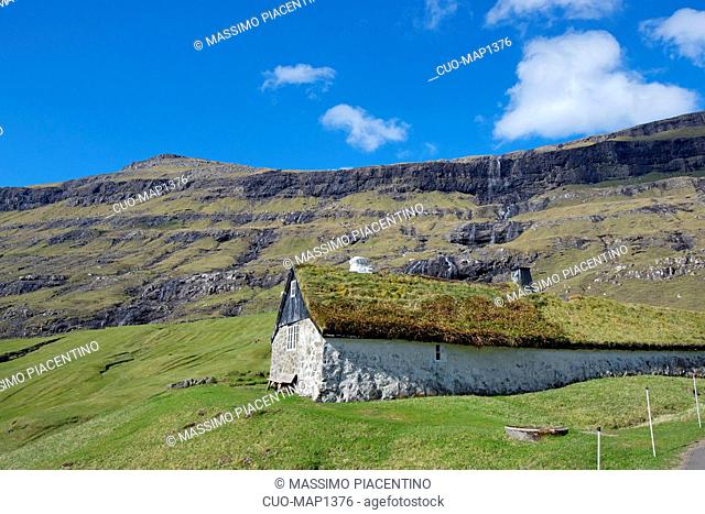 Waterfall in Saksun, Streymoy Island, Faroe Islands, Denmark, Europe