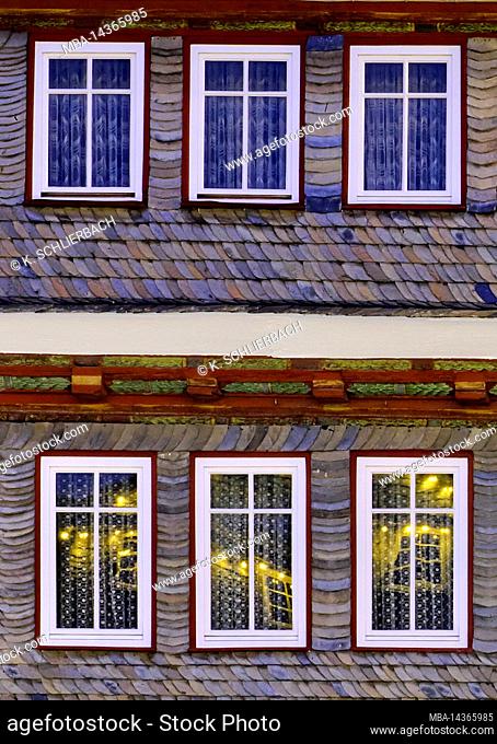 Europe, Germany, Hesse, city Herborn, historical old town, Christmas, Christmas lights, window facade