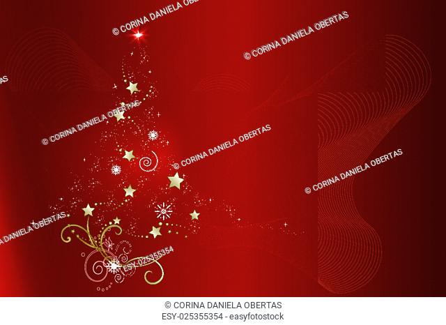 Abstract Christmas tree on red background, vector illustration