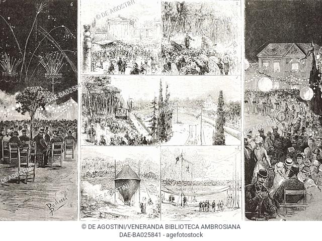 Rome for the flood victims, 1, 2, 3, 4, 5 Parties in Villa Borghese, 6, 6 Evening at Prati di Castello (today's Prati district), Rome, 1879, Italy