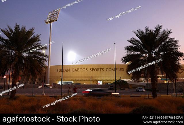 14 November 2022, Oman, Maskat: Soccer, before the World Cup, national team; the stadium at the Sultan Qabus Sports Center in Muscat