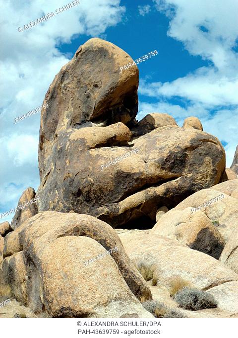 Rock formations in the Alabama Hills on foot of the High Sierra near Lone Pine, USA, 03 September 2013. The Alabama Hills are a popular filming location