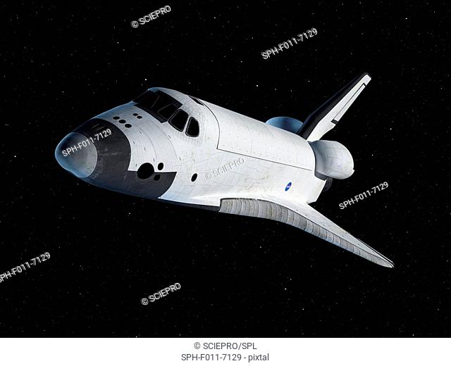 Space shuttle in space, computer illustration