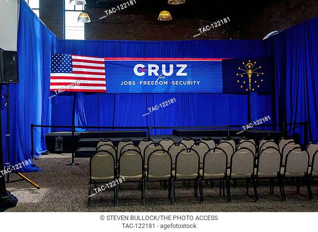 The empty stage at the Rally With Ted Cruz in Jeffersonville, Indiana