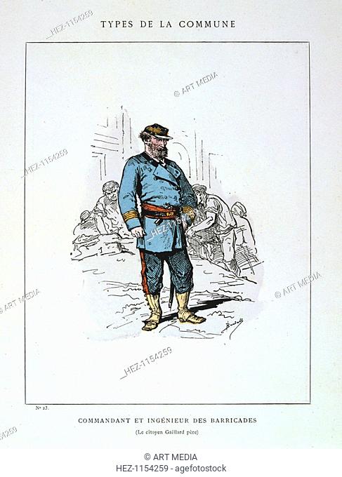 'Commandant et Ingenieur de Barricades', Paris Commune, 1871. Cartoon from a series titled Types de la Commune. The Paris Commune was established when the...