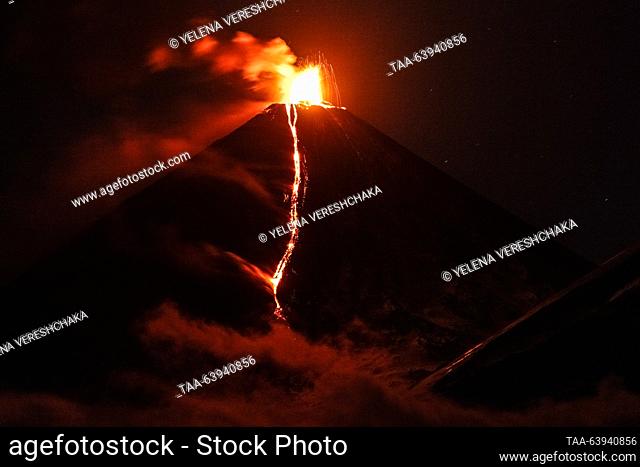 RUSSIA, KAMCHATKA REGION - OCTOBER 24, 2023: Eruption of Klyuchevskaya Sopka (Klyuchevskoi) active stratovolcano. Yelena Vereshchaka/TASS