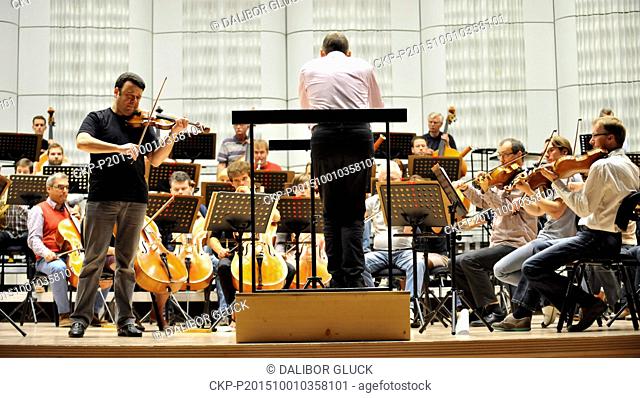 Ukrainian-born Israeli classical violinist Vadim Gluzman (left) and Bohuslav Martinu Philharmonic Orchestra rehearse for the opening concert of the...