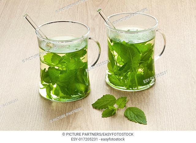 Glasses with fresh Melissa officinalis tea