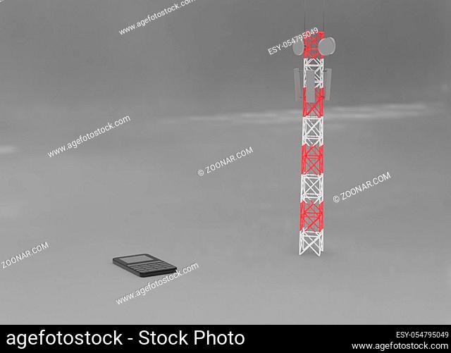 Transmission cellular towers and mobile phone communications antennas. 3d render