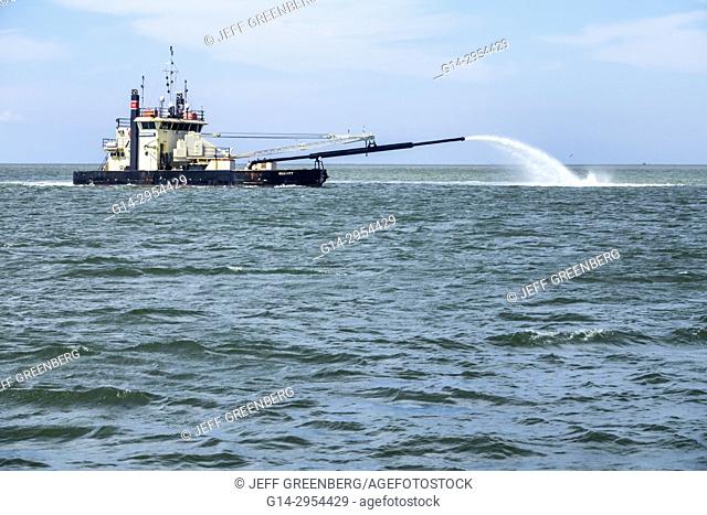 North Carolina, NC, Outer Banks, Ocracoke Island, Pamlico Sound, dredging, sidecast dredge boat, Army Corps of Engineers, vessel, Merritt