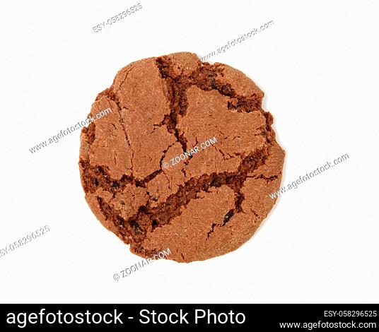round biscuit chocolate chip cookie isolated on white background, top view