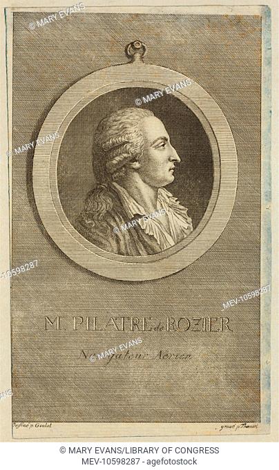 M. Pilatre de Rozier, navigateur aerien. Bust-length profile portrait of French balloonist Pilatre de Rozier. Date between 1780 and 1800