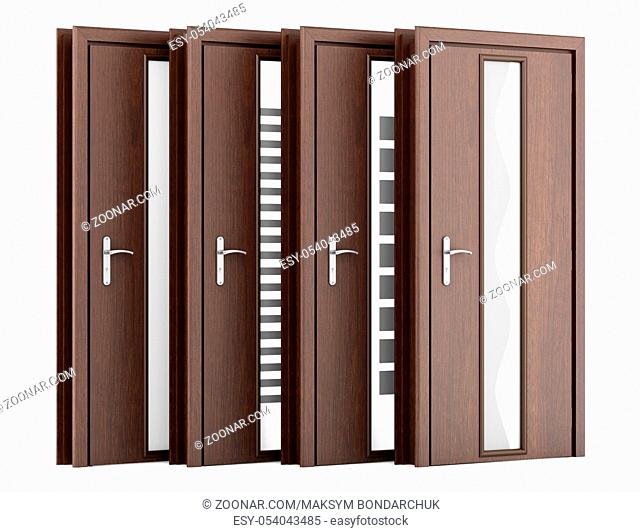 four wooden doors isolated on white background. 3d illustration