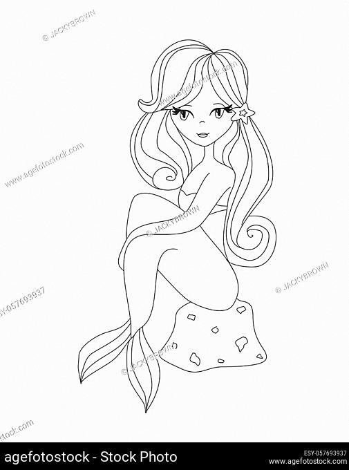 Beautiful mermaid - doodle illustration, coloring book