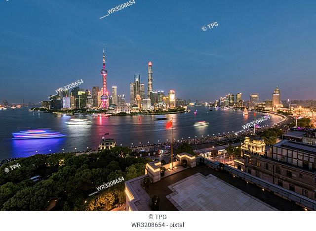 The Bund in Shanghai China at the night skyline