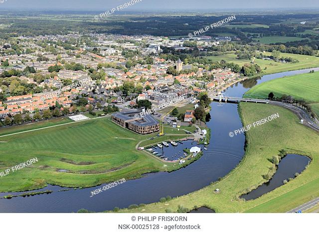 Dalfsen seen from the air with harbour and the river Vecht, The Netherlands, Overijssel, Dalfsen, Overijsselse Vecht