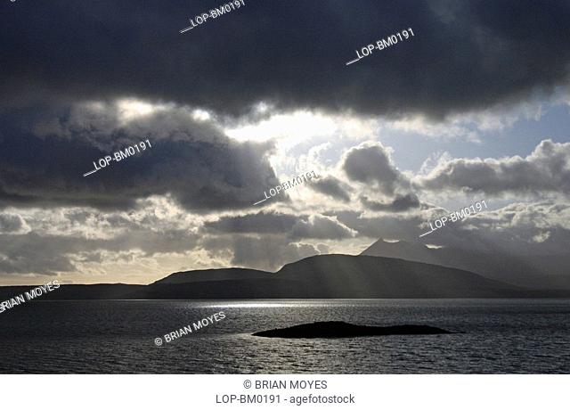 Scotland, Highland, Portree, A stormy scene with the Cuillin mountains in the distance