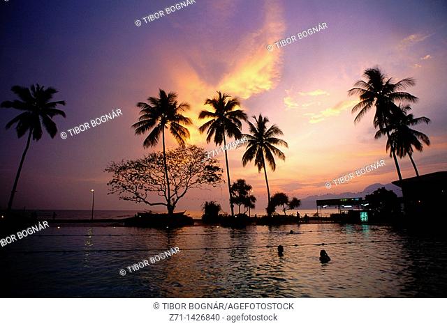 Malaysia, Langkawi Island, sunset, palms