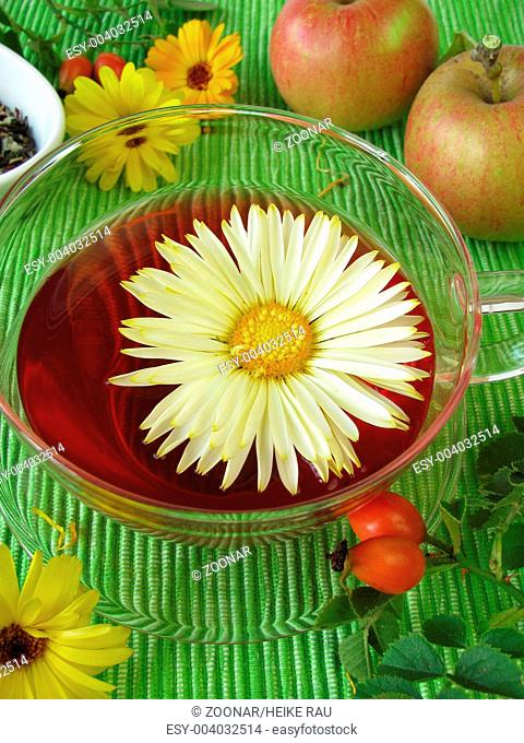 Fruit tea with marigolds, rose hips and apples