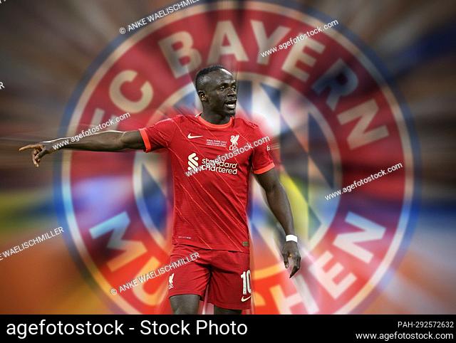PHOTO ASSEMBLY: Sadio Mane's move to FC Bayern Munich is perfect Sadio MANE (LFC) gesture, gesture, Soccer Champions League Final 2022
