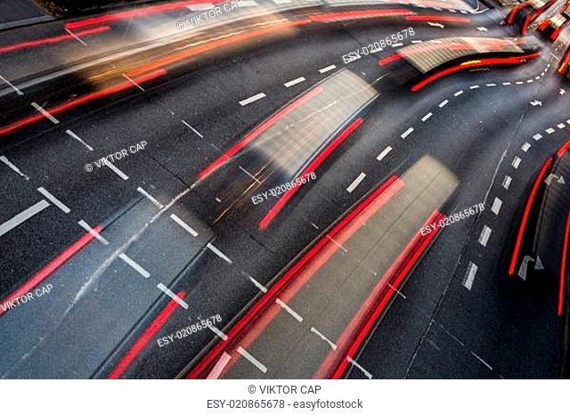 Motion blurred city road traffic