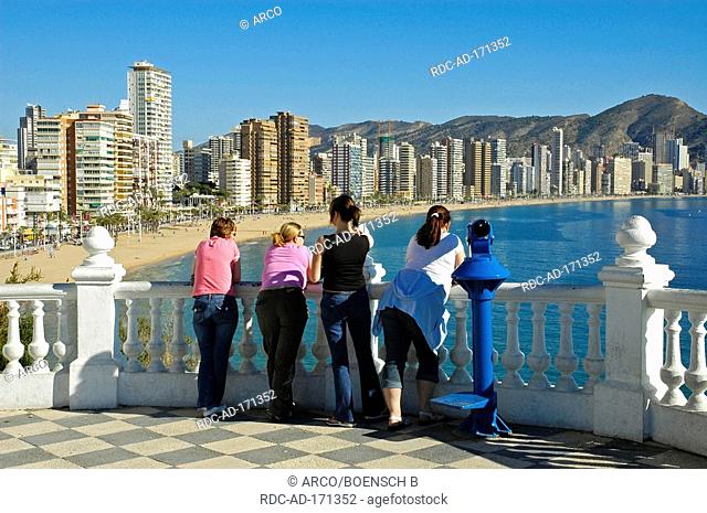 Teenager at Balcony of Mediterranean Sea, playa Levante, view on Benidorm, Costa Blanca, Spain, Balcon de Mediterraneo, point of view