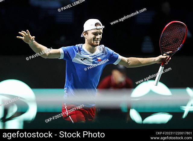 Czech tennis player Tomas Machac is seen after the final group match of the men's Davis Cup 2023 World Tennis Championship against Australia, in Malaga, Spain
