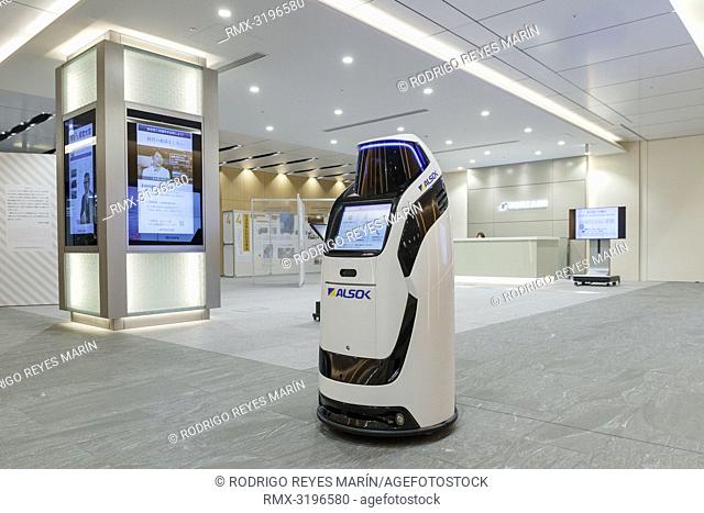 December 12, 2018, Tokyo, Japan - Security robot Reborg-X patrols inside a commercial complex in Tokyo's Marunouchi district