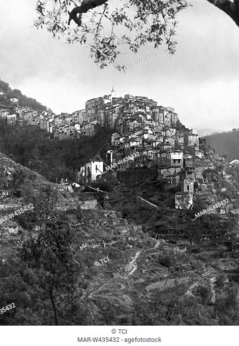 panorama of apricale, liguria, italy 1920 1930