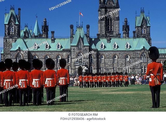 Ottawa, Canada, Ontario, Changing of the Guard on the lawn of Parliament Hill in the capital city of Ottawa