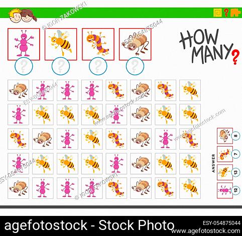 Illustration of Educational Counting Game for Children with Funny Insects Animal Characters