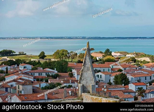 Aerial view of Saint Martin de Re from Church Saint-Martin in Ile de Re in France