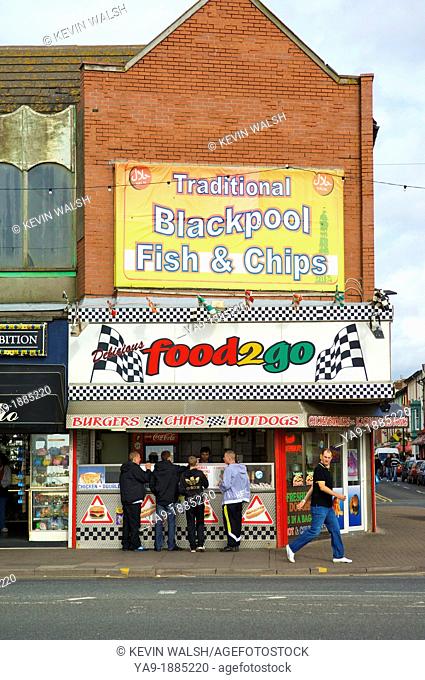 Traditional fish and chips shop on Blackpool Promenade