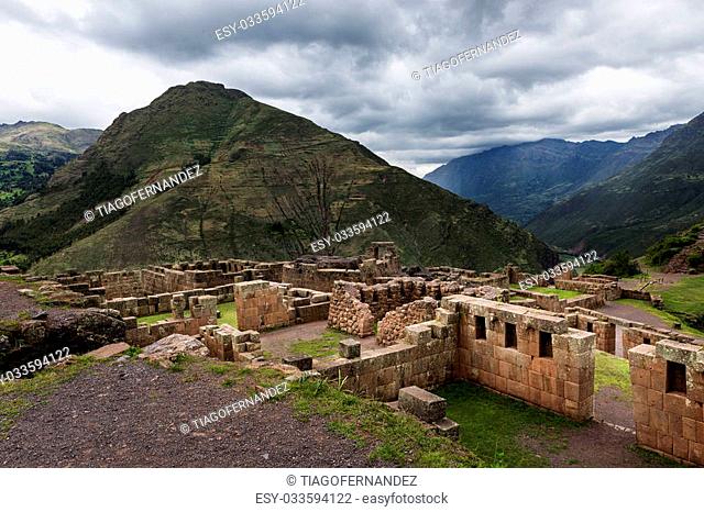 View of Inca Ruins near the town of Pisac in the Sacred Valley, Peru