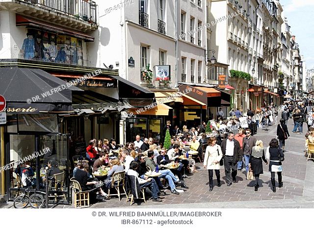 Street cafe, shops, Rue Montorgueil, 2. Arrondissement, city centre, Paris, France, Europe