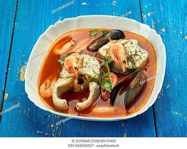 Suquet de peix - French fish soup, close up