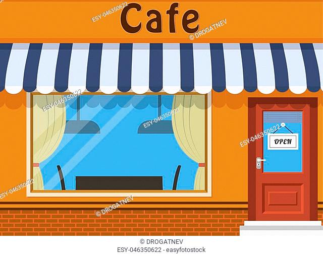 Cafe shop exterior. Street restraunt building. Vector illustration in flat style